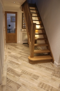 Tiling to Foot of Stairs in Laminate Effect tiles