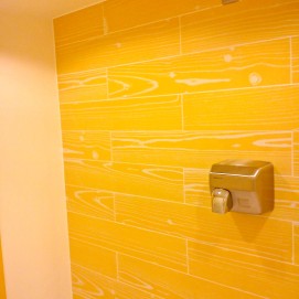Yellow Timber Effect Plank Tiles on WC Walls